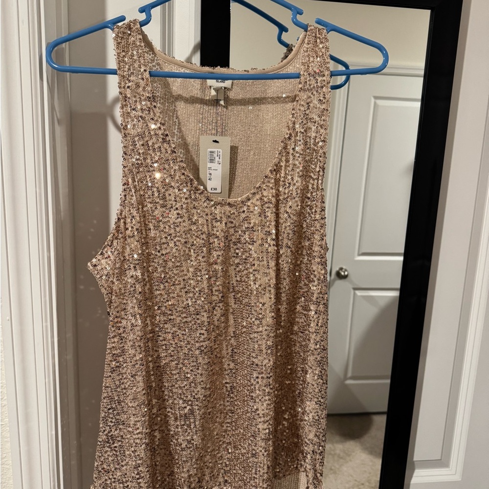 River Island Sequin Tank Top in Gold
